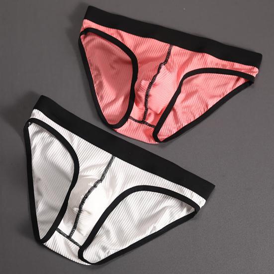 Men Briefs Ribbed Good Stretch Big Pouch Low Waist Color Block U Convex Close Fit Underpants Panties for Honeymoon