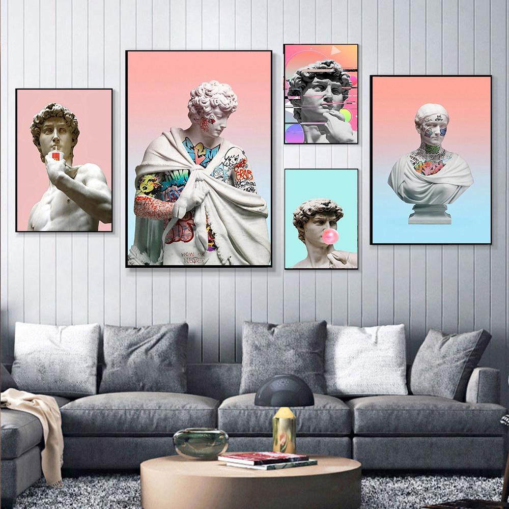 

Abstract David Sculpture Wall Art Poster Michelangelo s Classic Human Fresco Modern Living Room Bedroom Decoration Canvas Paint