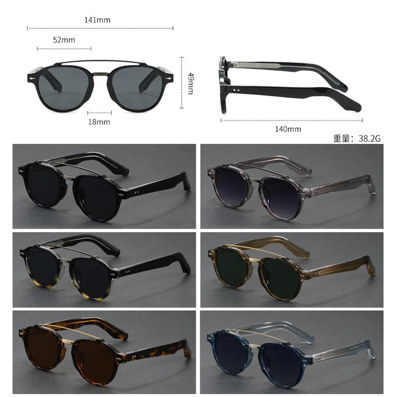 HBK Double Bridge Sunglasses - Round Frame Face Slimming Design - K-Style Vintage Unisex OEM
