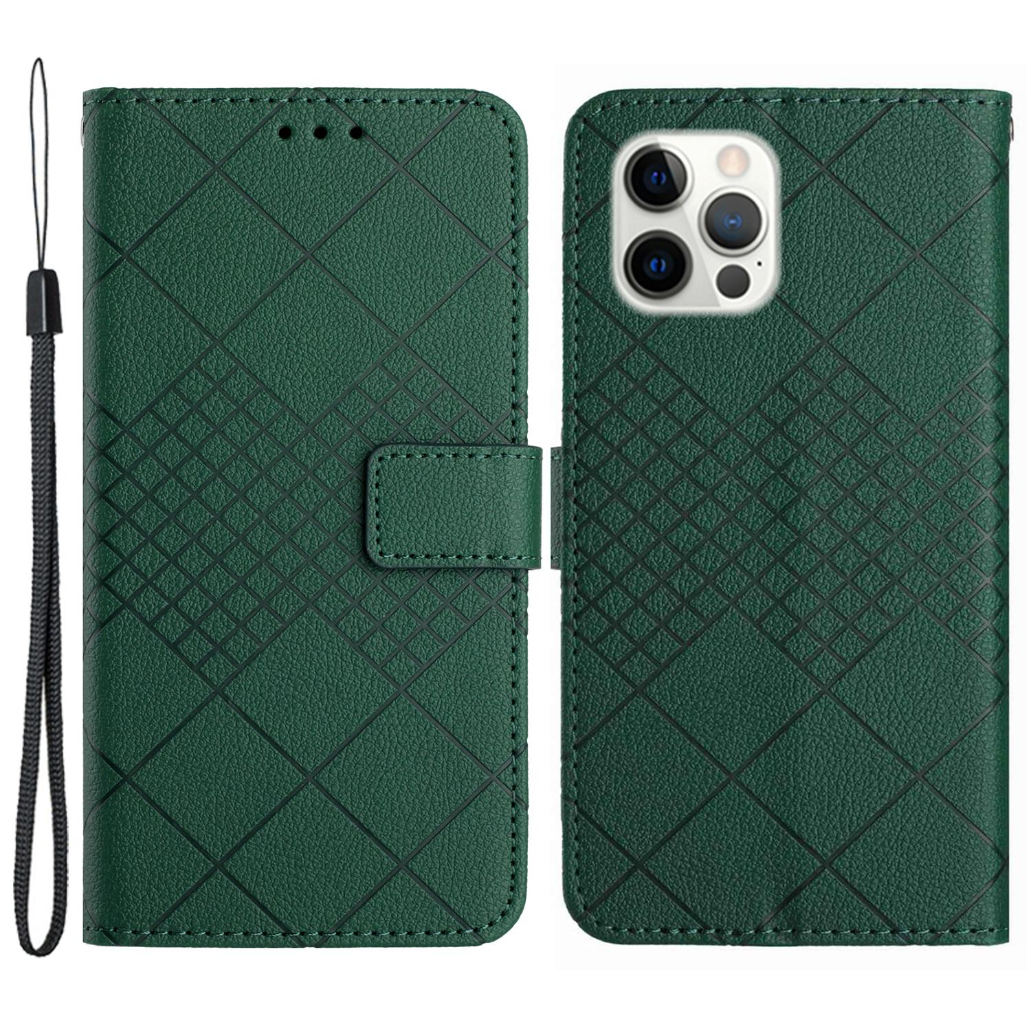 

HT06 For iPhone 15 Pro Max Case PU Leather Litchi Texture Stand Phone Cover Green