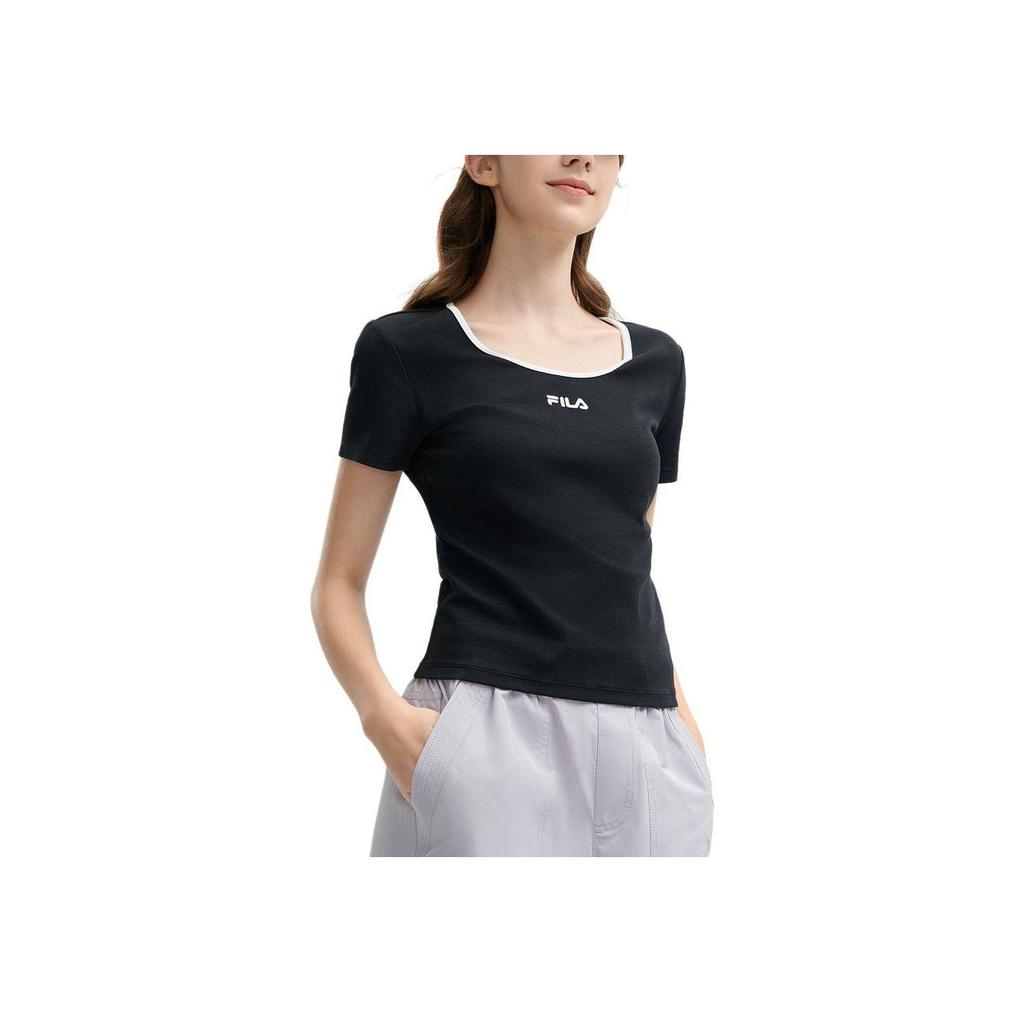 FILA Fitted Round Neck Short Sleeve T-Shirt Women Tops Black F11W429112FBK