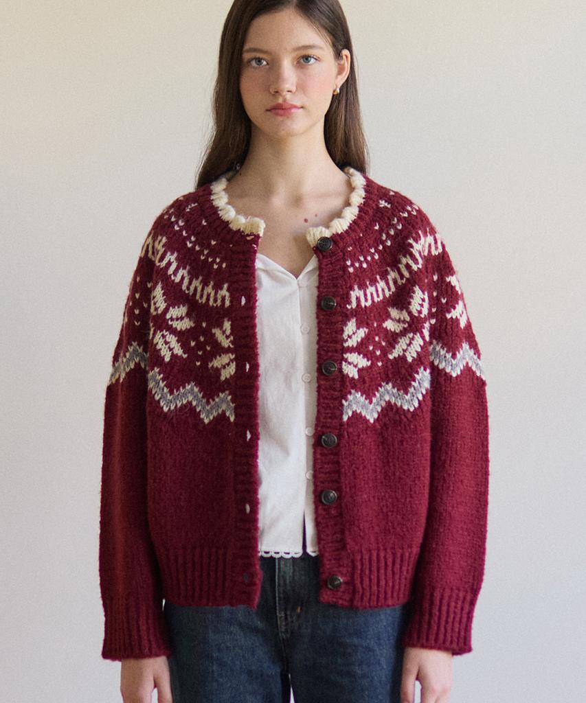 OURHOPE Flurry Alpaca Wool Nordic Cardigan - Red