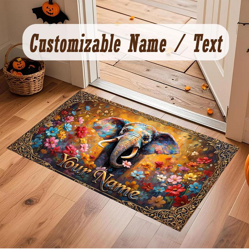 Floral Garden Theme Crystal Velvet Floor Rug Personalized Custom Name Text Warm Carpet Home Decoration