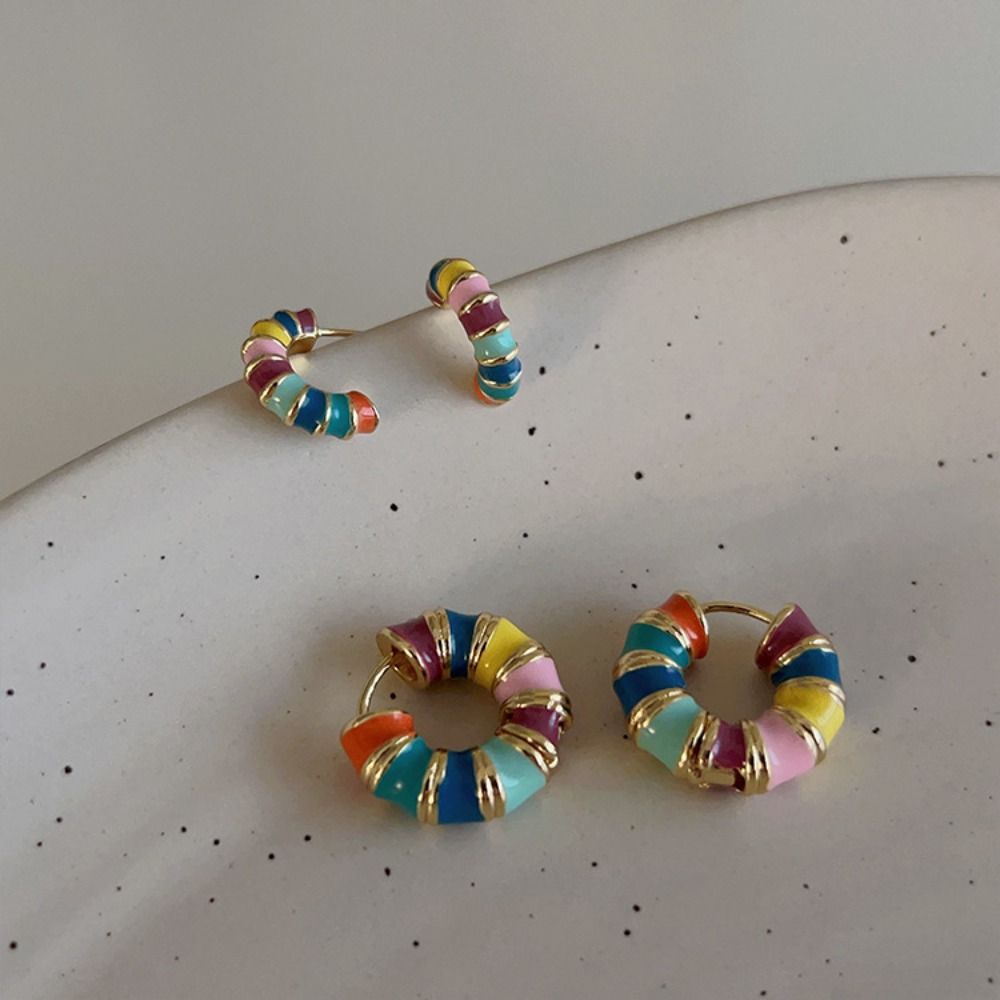 Exquisite Bohemia Enamel Oil Jewelry Women Stud Earrings Hoop Ear Buckle Korean Style Earrings