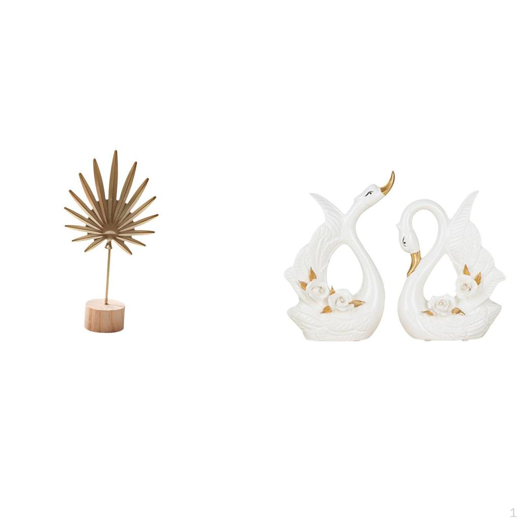 Nordic Abstract Metal Sculpture And Elegant Ceramic Swan Couple Figurines Creative Home Table Party