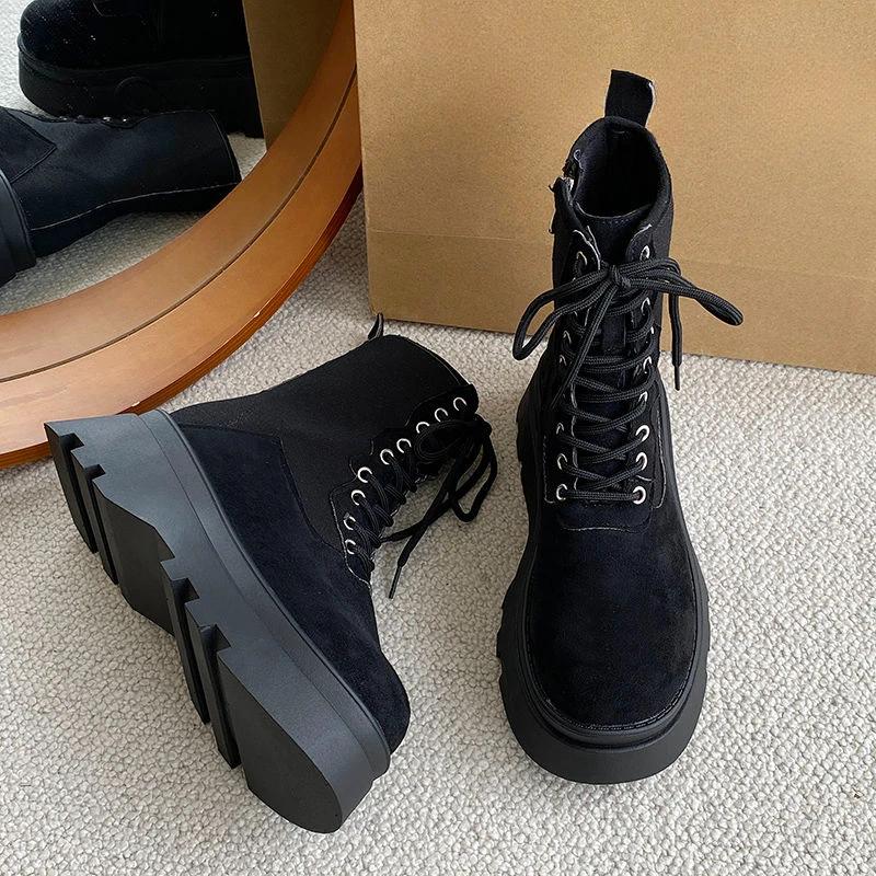 Women's Boots Platform Footwear With Laces Shoes For Woman Half High Mid Calf Lace-up Pink Work Quality On Offer Chic Point Hot