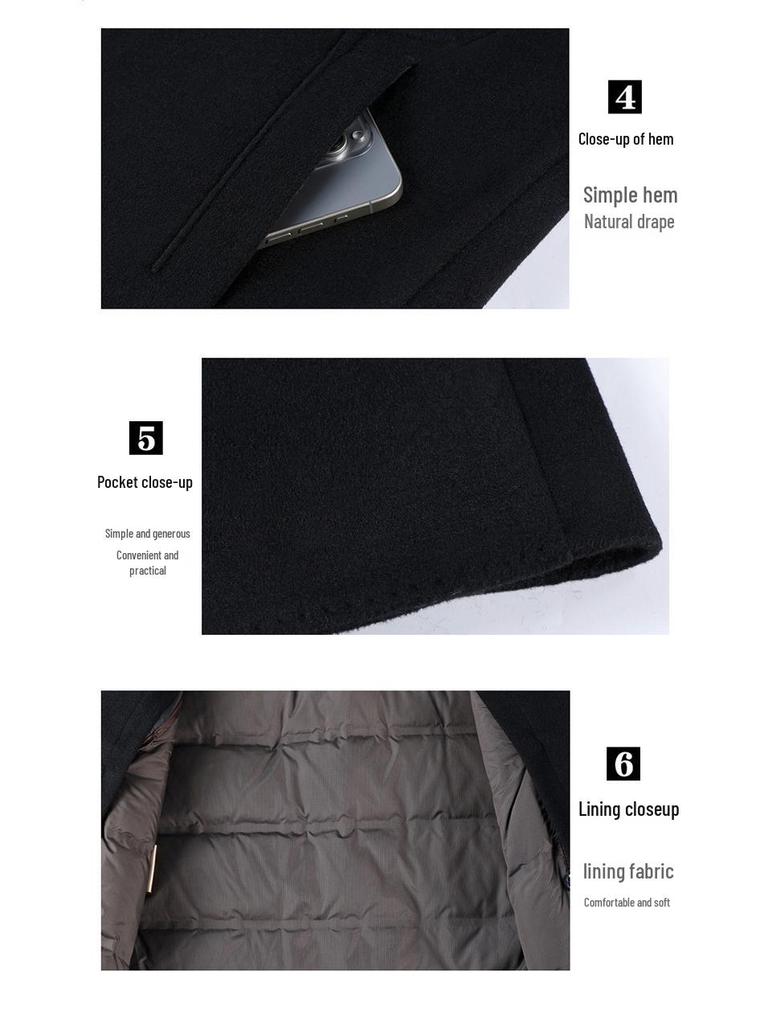 High-Quality Men's Double-Faced Wool Coat with Down Liner: Autumn/Winter Business Casual Stand Collar