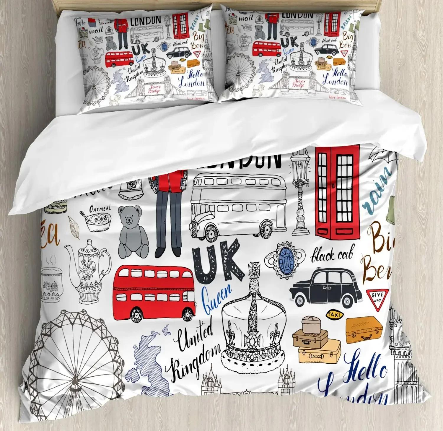 

London Telephone Booth Comfortable Duvet Quilt Cover Pillowcase Bedding Set Children Bedroom Decoration Home Textile 70x133cm