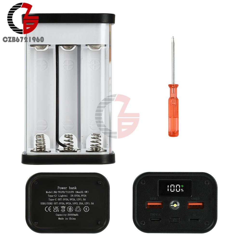 

Battery Storage Box 6/12*18650 DIY Power Bank Case Digital Display Dual USB Fast Charger Type C Interface Battery Holder Case