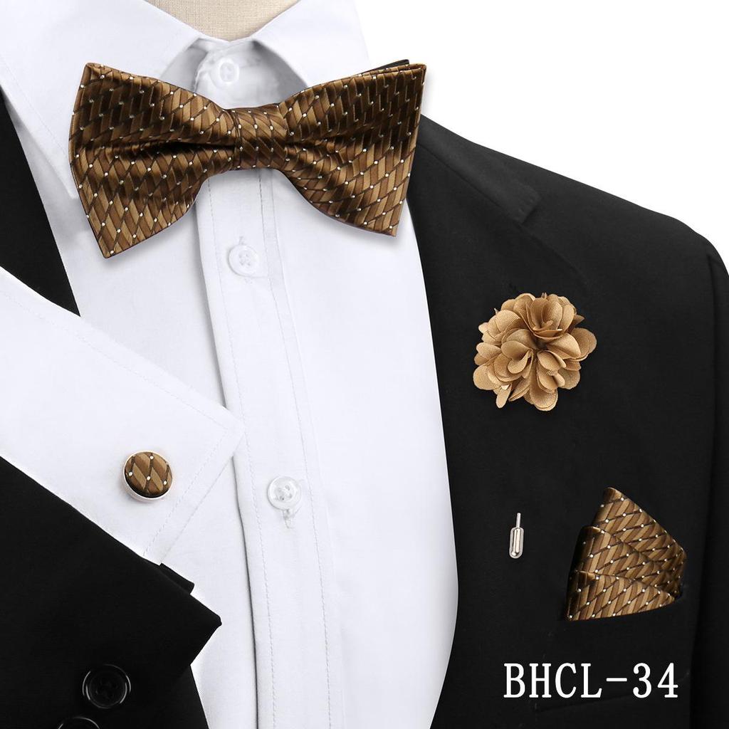 Korean Style 4-Piece Men's Bow Tie & Pocket Square Set for Weddings & Formal Events