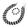 Exquisite Design Highlight Black and White Imitation Pearl Design Earrings Bracelet Necklace Set