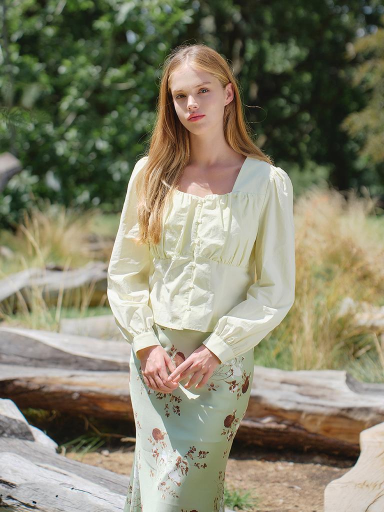 Laengaenlu Clarinda Square Neck Blouse(Clarinda)_Lemon