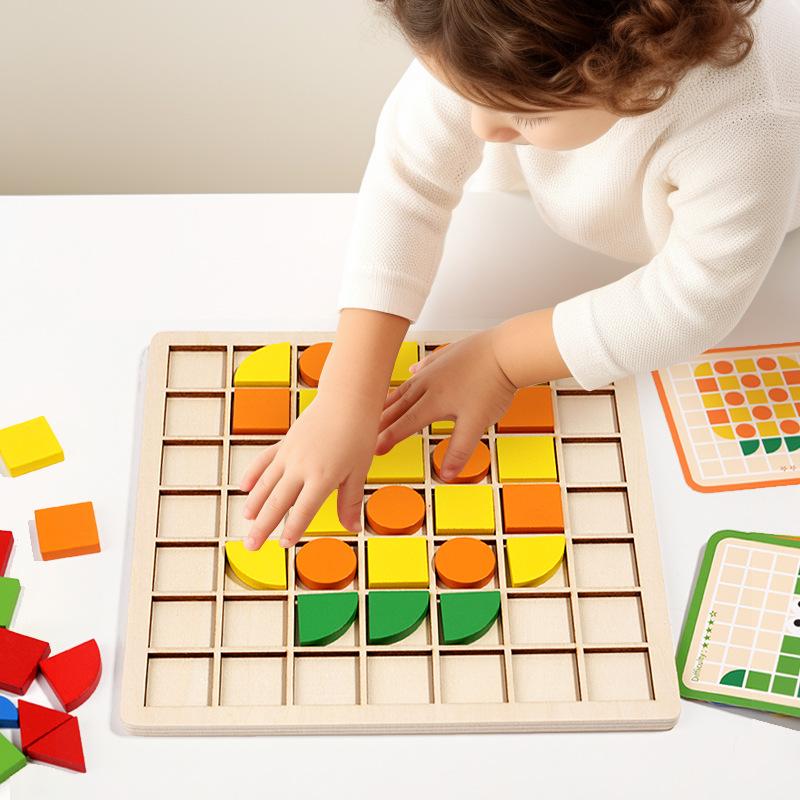 Wooden Children Mosaic 3D Building Block Three-Dimensional Puzzle Kindergarten Color Cognition Early Education Educational Toys