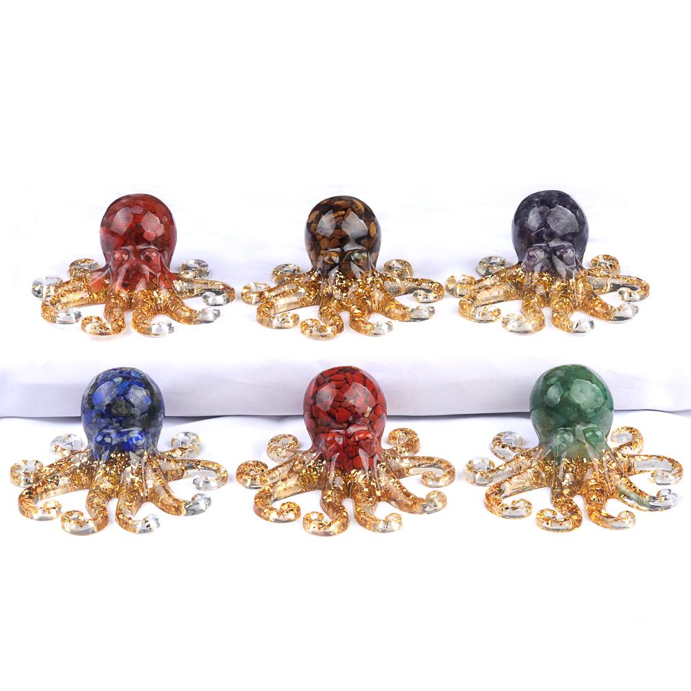Cartoon Ornaments Natural Stone Lapis Lazuli/Agates Chakra Octopus-Shaped Decorative Ornament Home Handicrafts