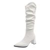 Fashion Boots for Woman Pointed Pleated Thigh High Boots Women Autumn Winter Chunky Heeled Shoes Solid Sexy Stacked Long Knee High Boots
