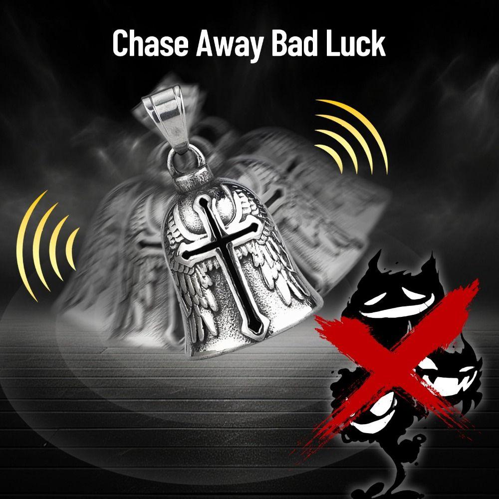 Retro Motorcycle Guardian Bell 3D Design Evil Spirit Trap Bell Vintage Cross Pendant Bell  Men