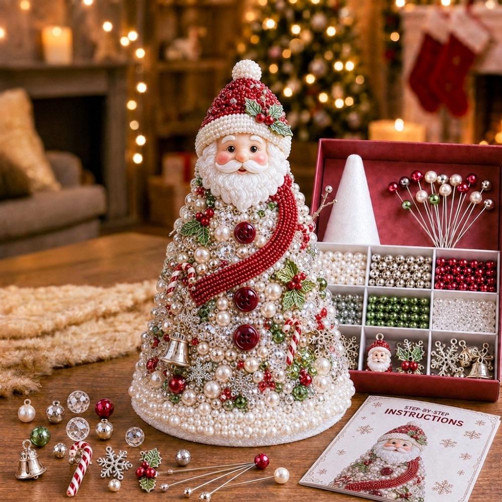 Colorful Beads DIY Beaded Christmas Tree Kit Educational Handmade Tabletop Christmas Tree Set Star Topper Faux Pearl
