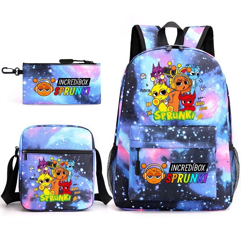 New Game Merchandise Primary School Bag Rhythm Box Sprunki Cartoon Starry Sky Backpack 3-piece Set L