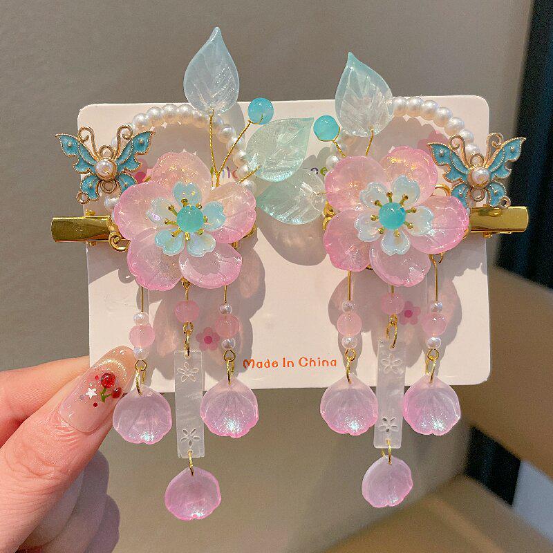 Girls  Ancient Style Hanfu Hair Clip: Flower Tassel & Butterfly Fairy Princess Accessories 12
