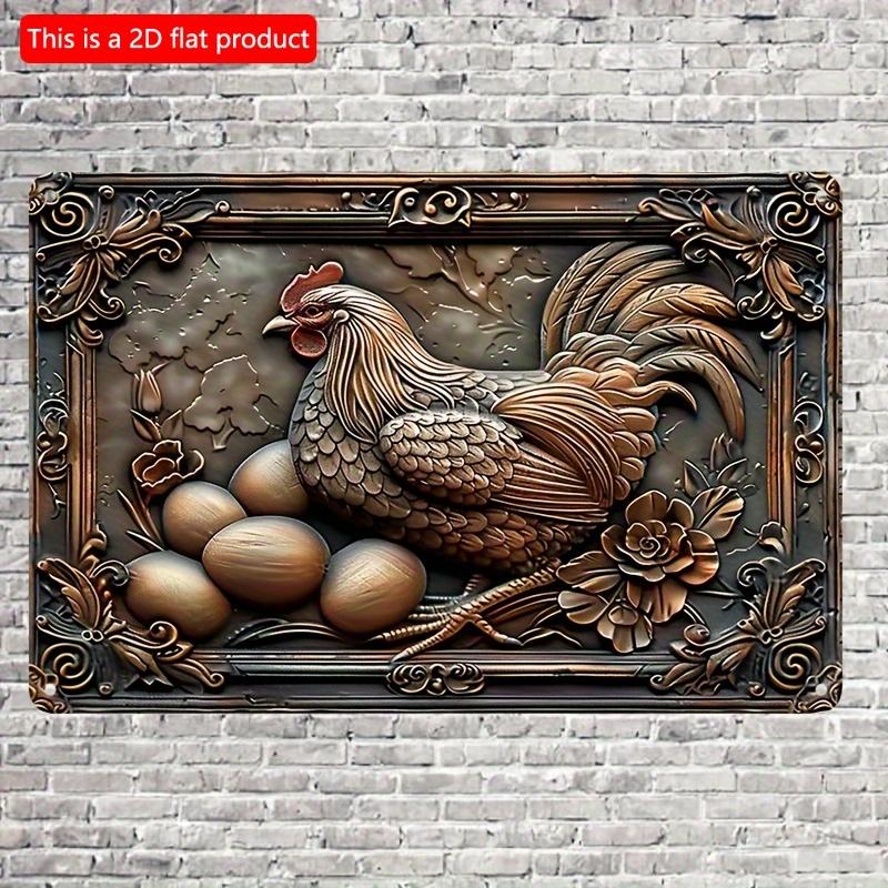 2d Flat 30*20cm, Contemporary Wooden Wall Art, Mother Hen with Eggs, Suitable for Home, Kitchen, Farm, Restaurant, Decorative Wall Poster.
