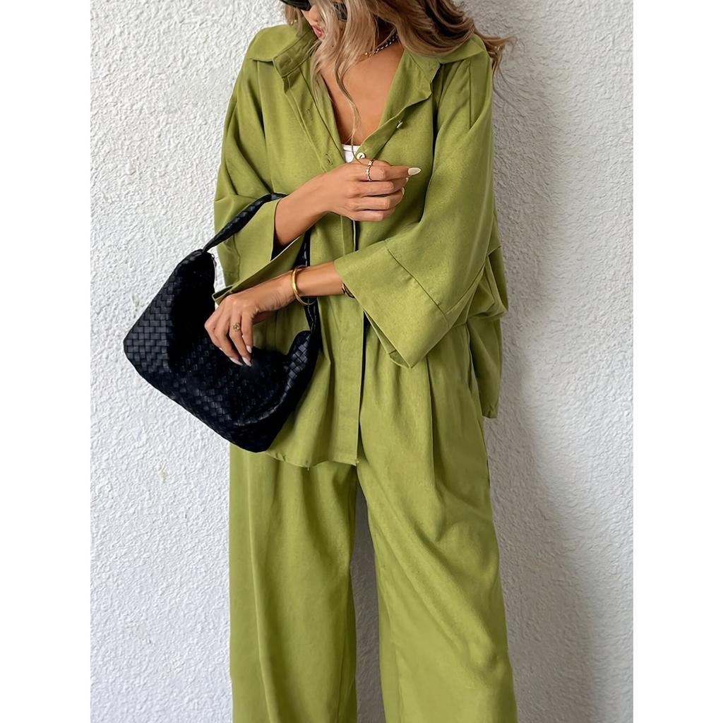 Spring Summer Women's 2 Pieces Outfits, Loose Plus Size Shirt & Long Pants Set, Casual European American Style Clothing