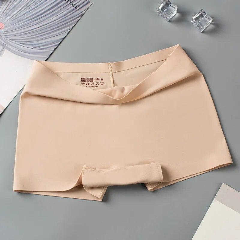 Silk Seamless Underwear Women's Boxer Shorts Ladies Panties Safety Pants Soild Female High Waist Lingerie Panty