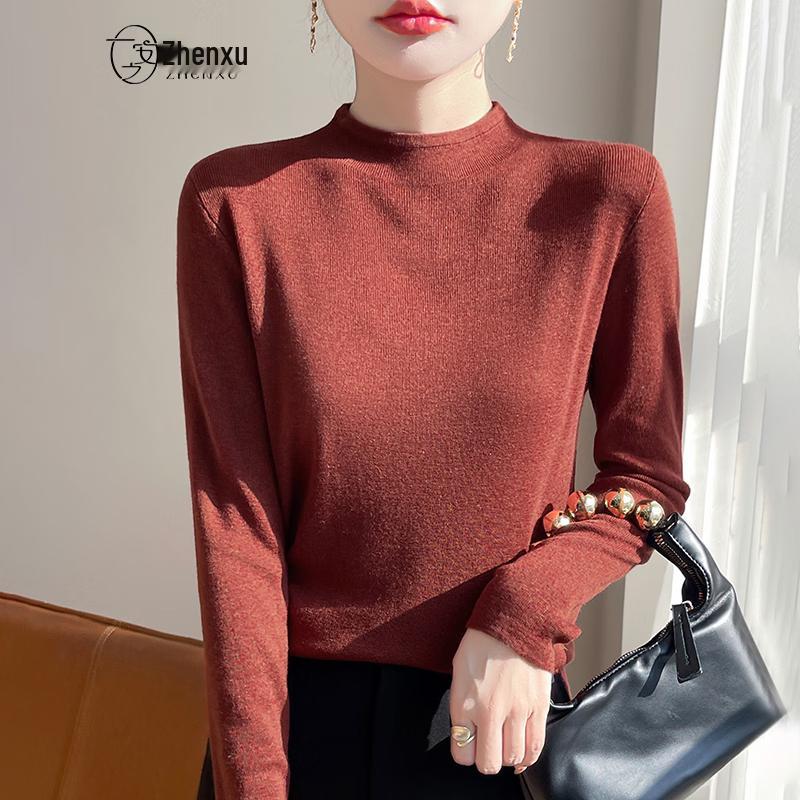 Women s Half-High Collar Merino Wool Blend Base Layer Top L