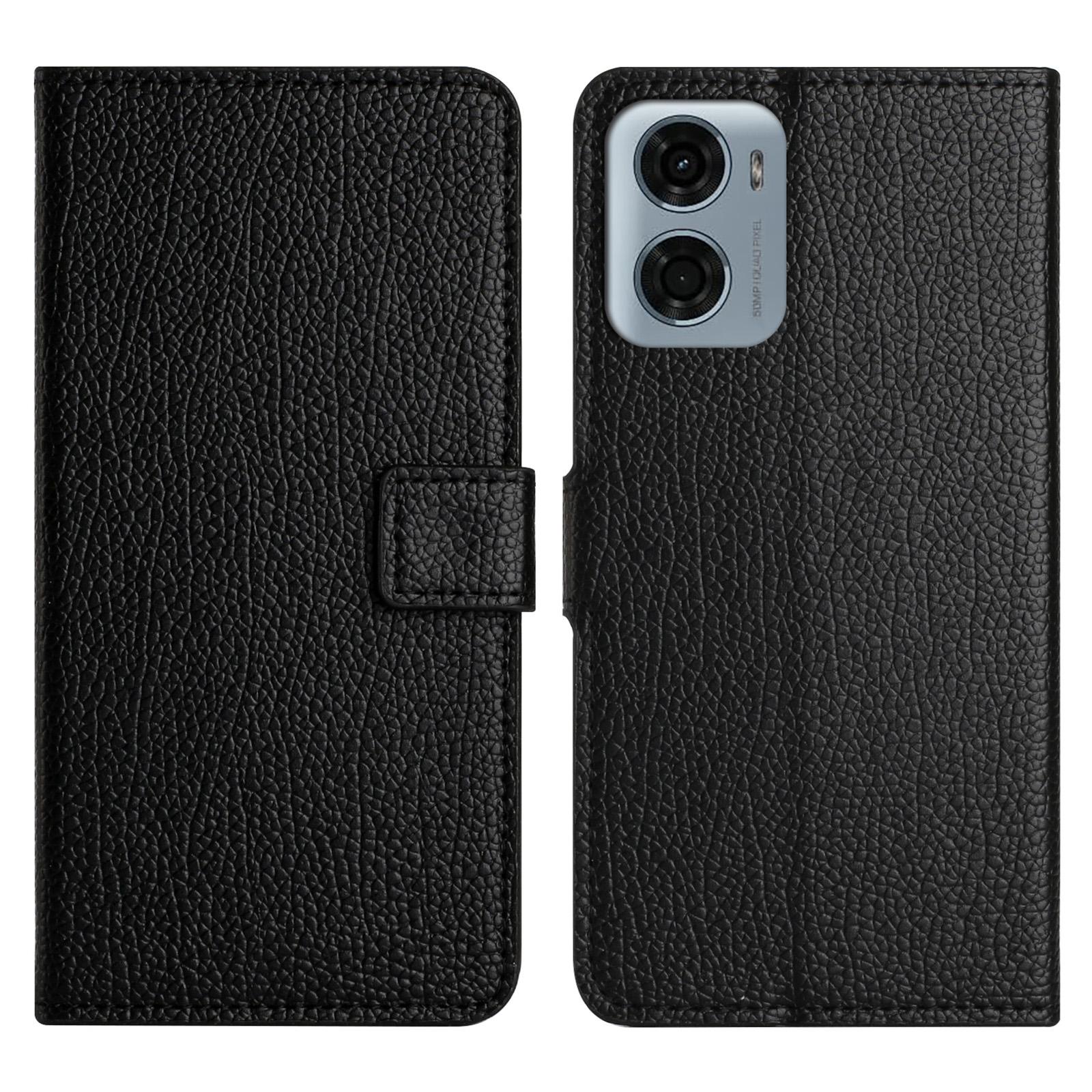 

For Motorola Moto E15 4G/G05 4G Case PU Leather Wallet Phone Cover Litchi Texture,Black A