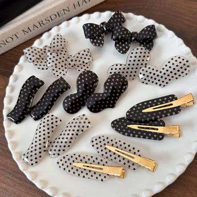 Barrette Retro Carine a Pois con Fiocco a Forma di Cuore Fermagli Geometrici Acconciatura Per Donne Ragazze Fermacapelli Dolce Moda Accessori per Capelli