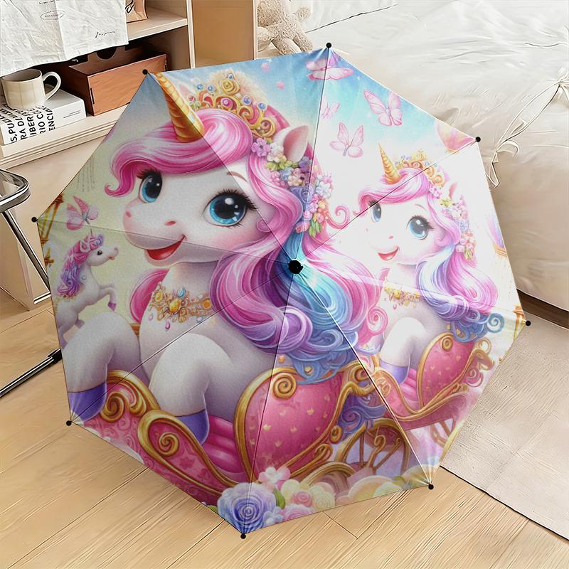 1pc Unicorn Twins Umbrella Portable Folding Umbrella Iron Frame Hole Bone Structure Outdoor Home Umbrella