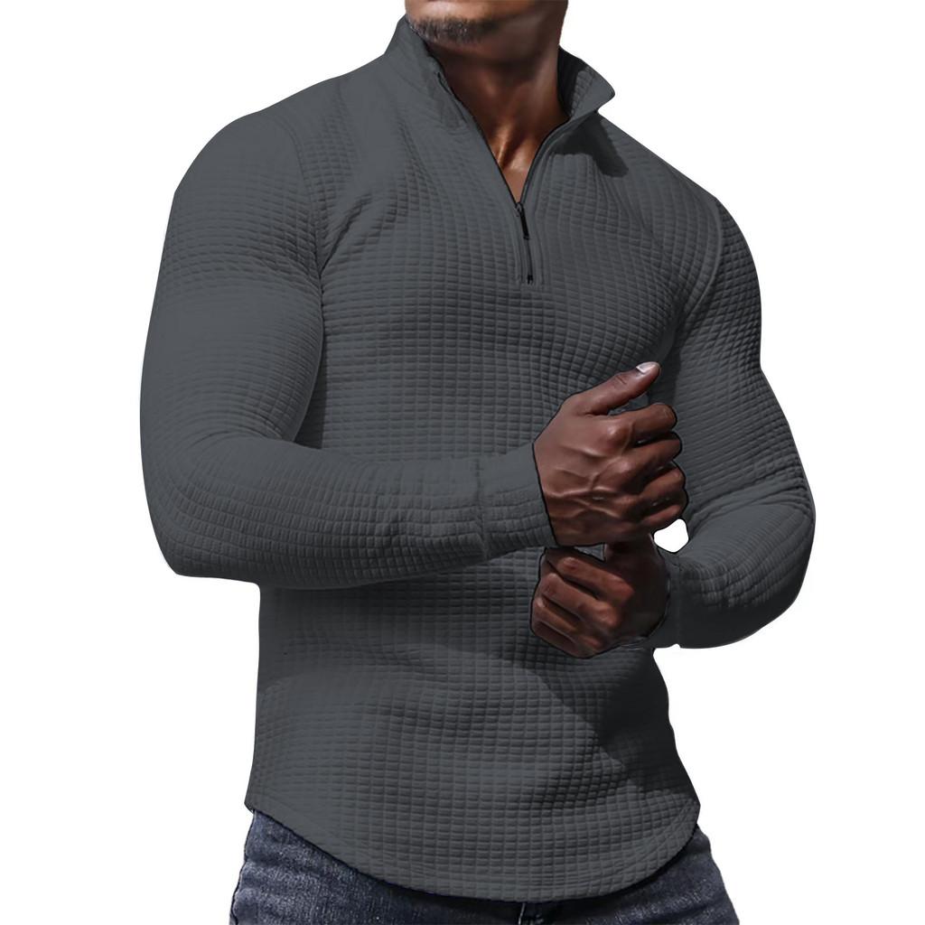 Mens Spring Autumn Plaid Sweatshirt With Stand Collar And Zipper For Casual Wear