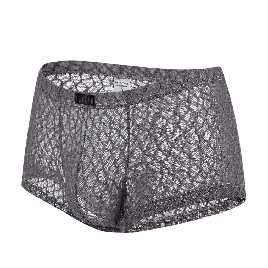 Mens Boxer Sexy See Through Lingerie Underwear Men Lace Mesh Boxershorts Underpants Man Solid Boxers Hombre Shorts Men's Panties