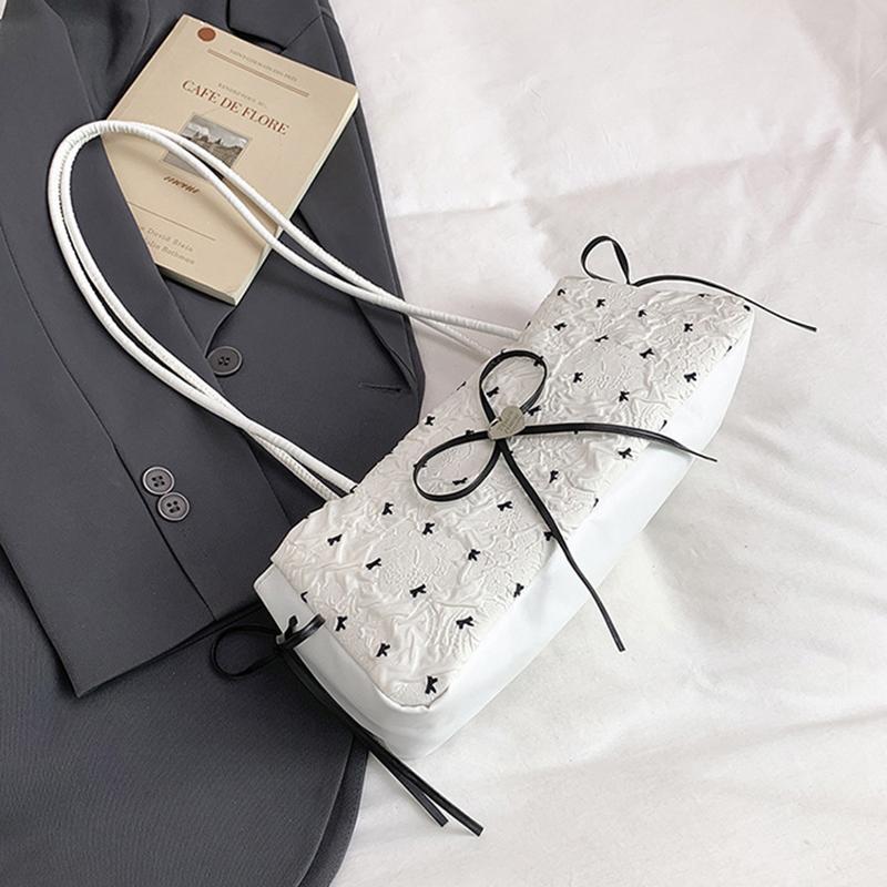 Fashion Bow Ribbon Shoulder Bag Daily Casual Commuting Bowknot Print Underarm Bag Sweet Women's Small Handbag