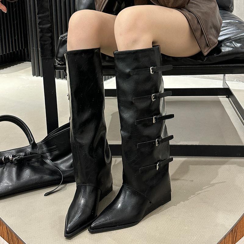 Pointed Boots Women s Autumn and Winter Women s Boots High Boots Wedge Heel Boots Long Boots High Heels Knight Boots 35