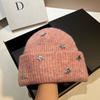 New Year'S Red Skin White Wool Blended Knitted Hat Winter Warm Pullover Hat, Sweet Star Min Wool Hat