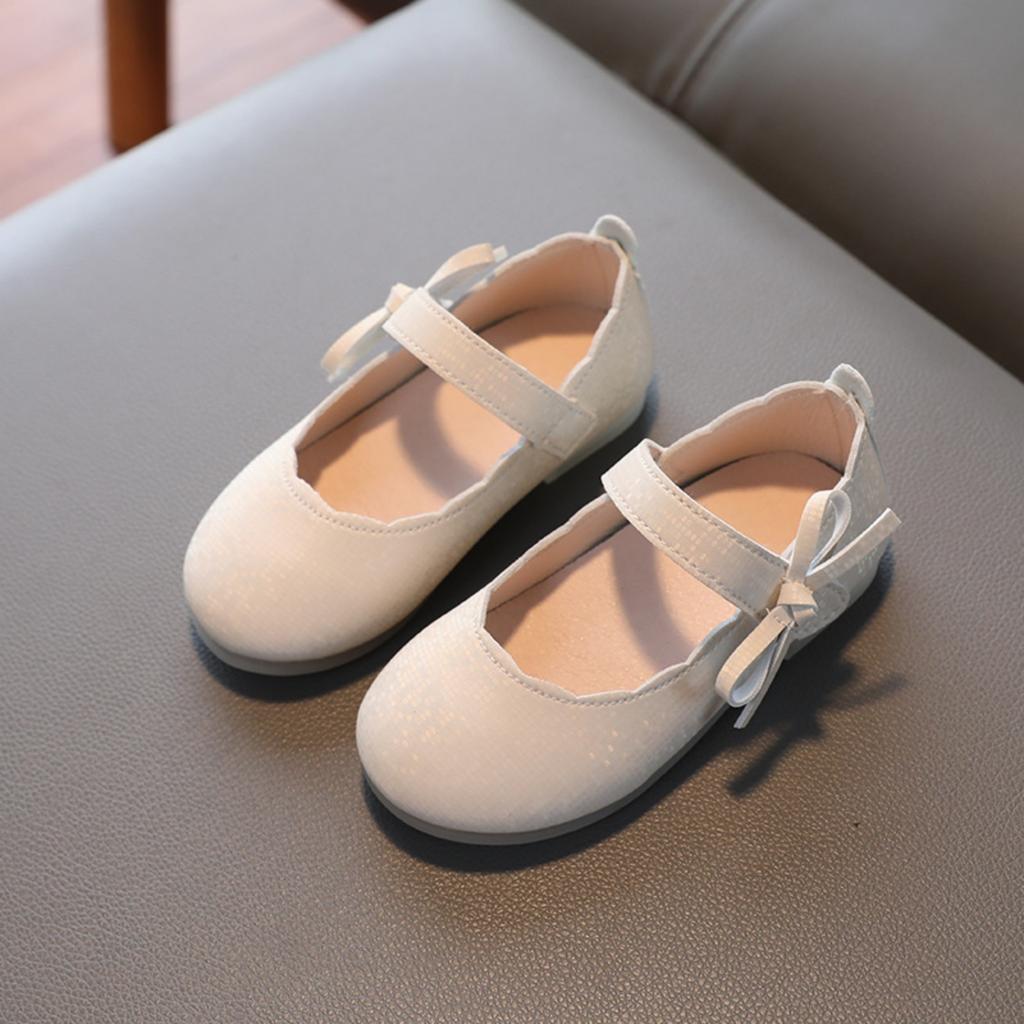 Children Round Toe Ballet Flat Shoes with Adjustable Strap and Decorative Bow Slip On Lightweight Comfortable Soft Sole Casual Footwear