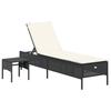 VidaXL Chaise Longue with Table and Cushion Black Wicker, Sunbed, Garden Daybed, Outdoor Furniture, Chair 4002728