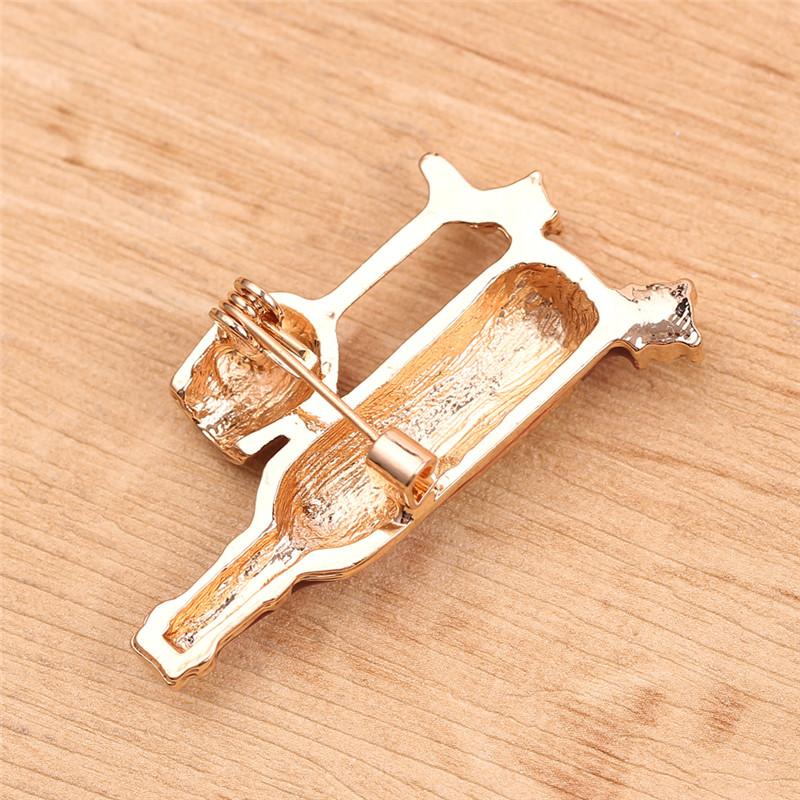 Luxury Exquisite Red Wine Cup Wine Bottle Shape Brooches Crystal Rhinestone Pins For Women Men Hats Suit Accessories Jewelry