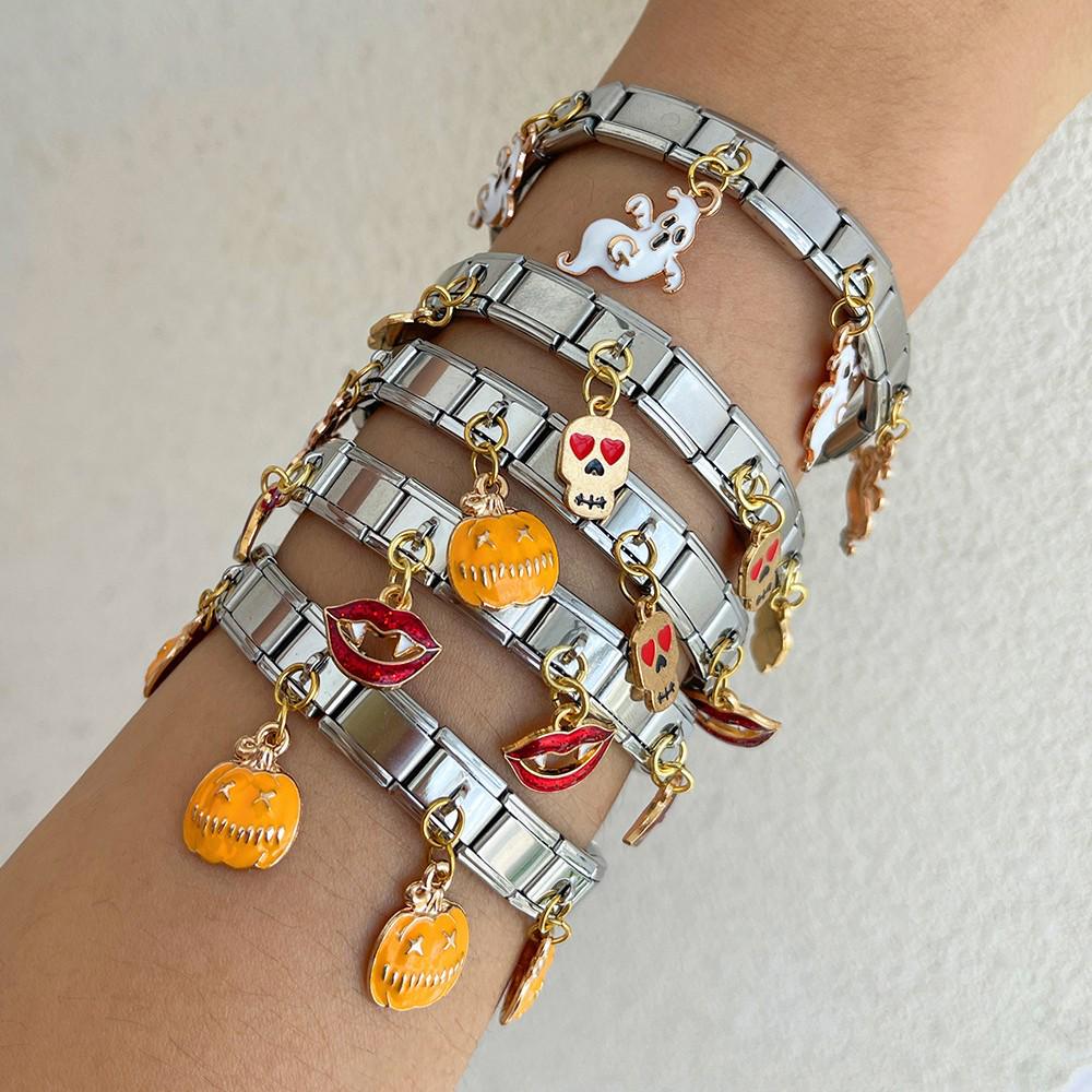 Teschio Spaventoso Zucca Denti da Vampiro Bracciale Ciondolo di Halloween