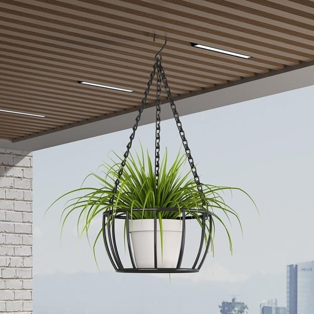 Iron Hanging Planter Hanger Round Plant Hanger Pot Tray Rope Hanger Flower Pot  Balcony