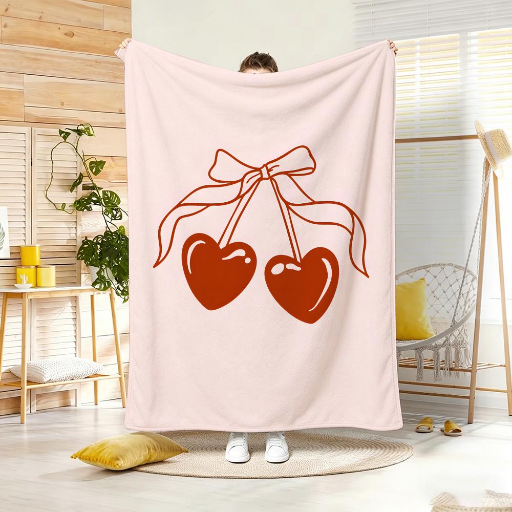 Illustration C-Cherry with Bow Throw Soft Warm Throw Blanket for Bedroom Living Room Bed Travel Camping Picnic Gift