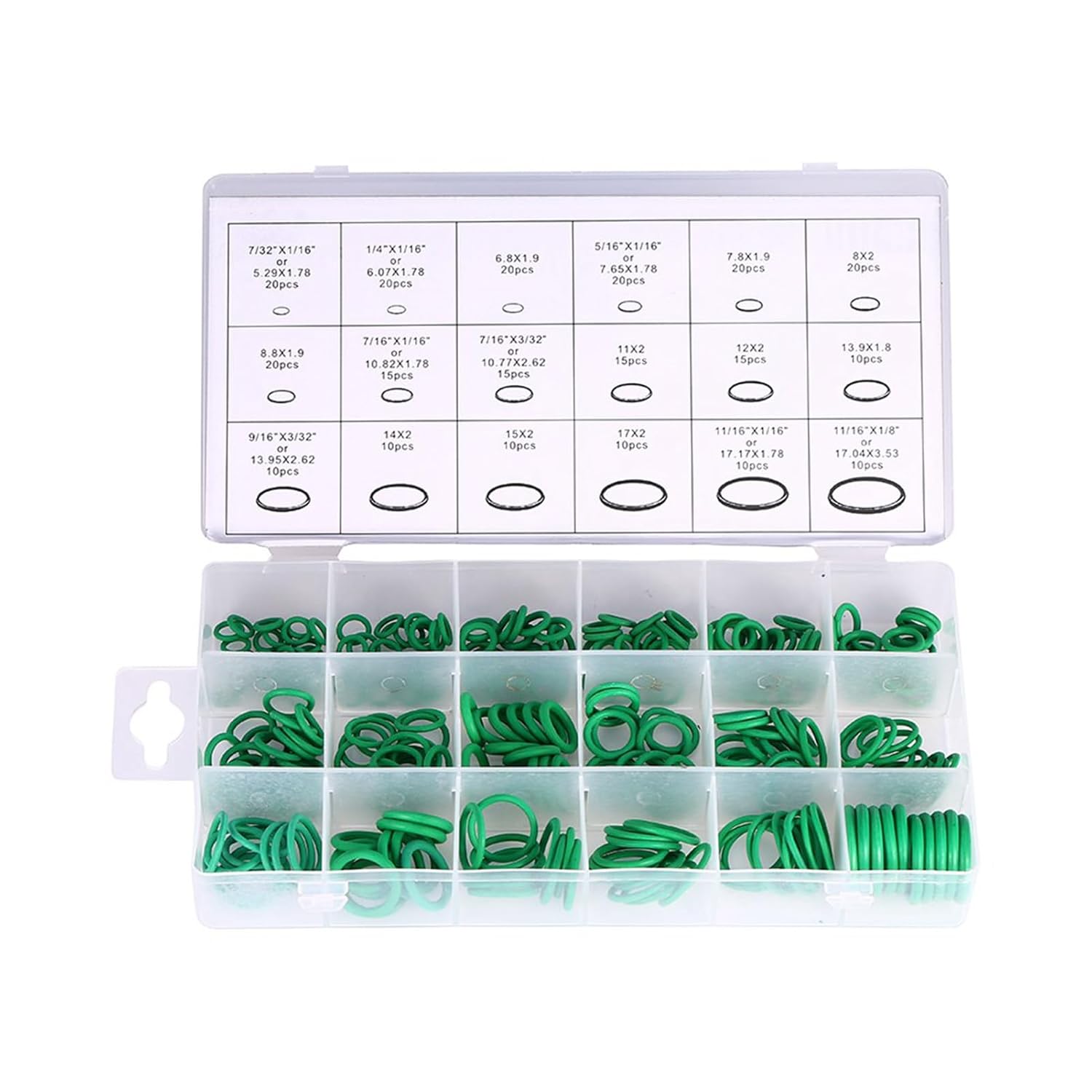 Acouto AC O Ring Assortment Kit 18 Sizes 270pcs Car Truck Air Conditioning Seal Rubber Green O Ring Tools Replacement for Car Repair Plumbing