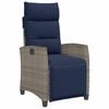 Relax garden chair with side table adjustable grey poly rattan