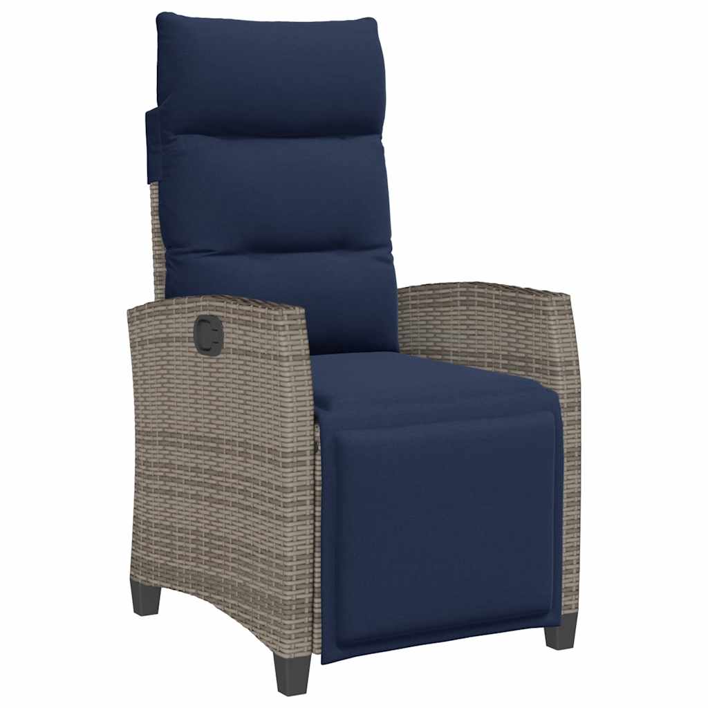 Relax garden chair with side table adjustable grey poly rattan