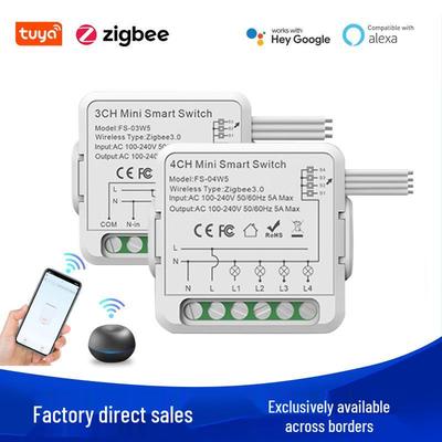 Tuya Smart WiFi Trennschalter: 1-4-Wege-Doppelsteuerungs-Lichtschaltermodul, Nulllinie/Phase