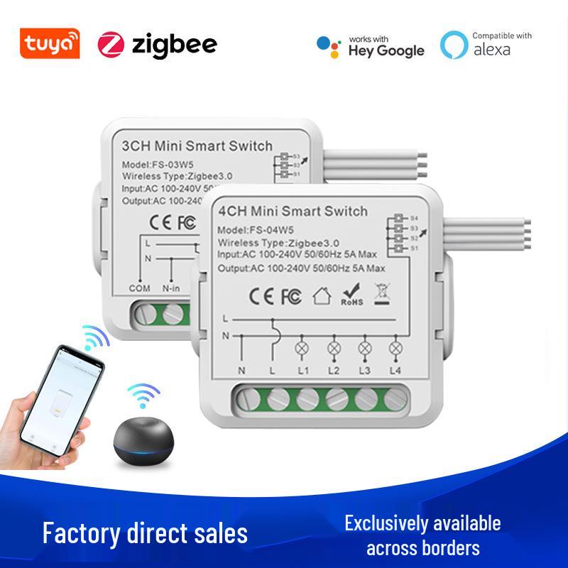 Tuya Smart WiFi Disconnector: 1-4 Way Dual Control Light Switch Module, Zero Fire