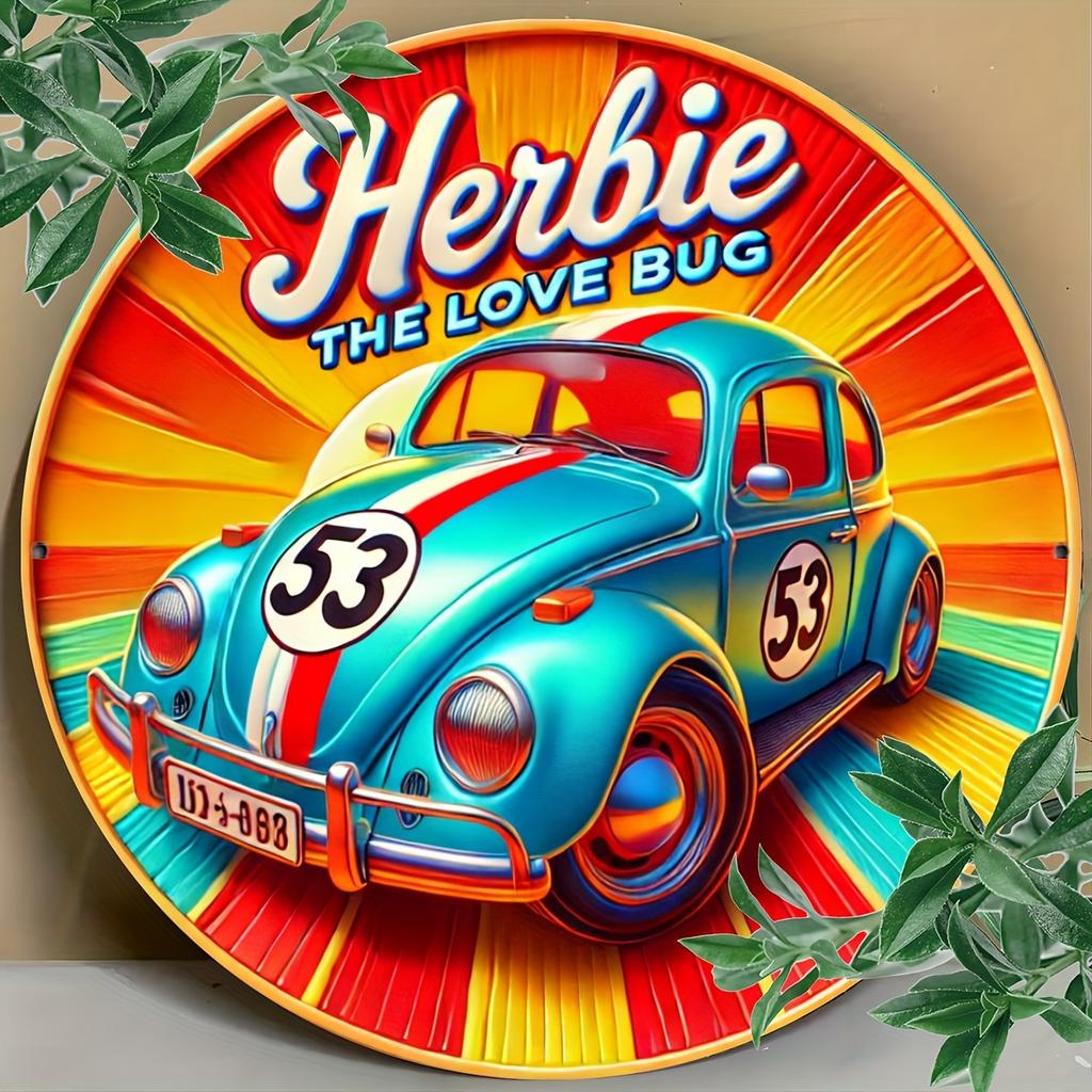 Placa Metálica Impresa D Plana de PC con Herbie el Bicho Enamorado Decoración de Pared Perfecta para Hogares Oficinas Restaurantes Cafeterías
