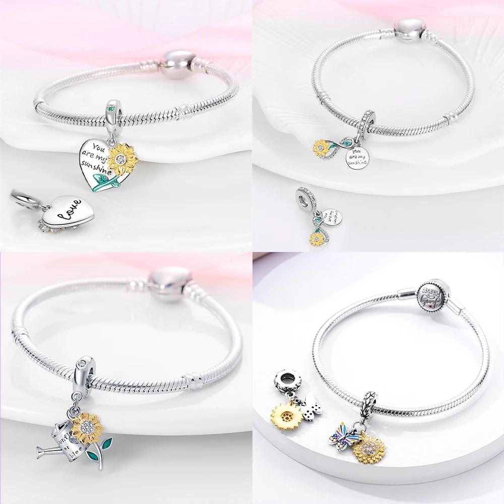 Sunflower Charms Flowercopper Heart Golden Pendants Fitoriginal Bracelet Necklace Women Diy Party Jewelry Fine Gift