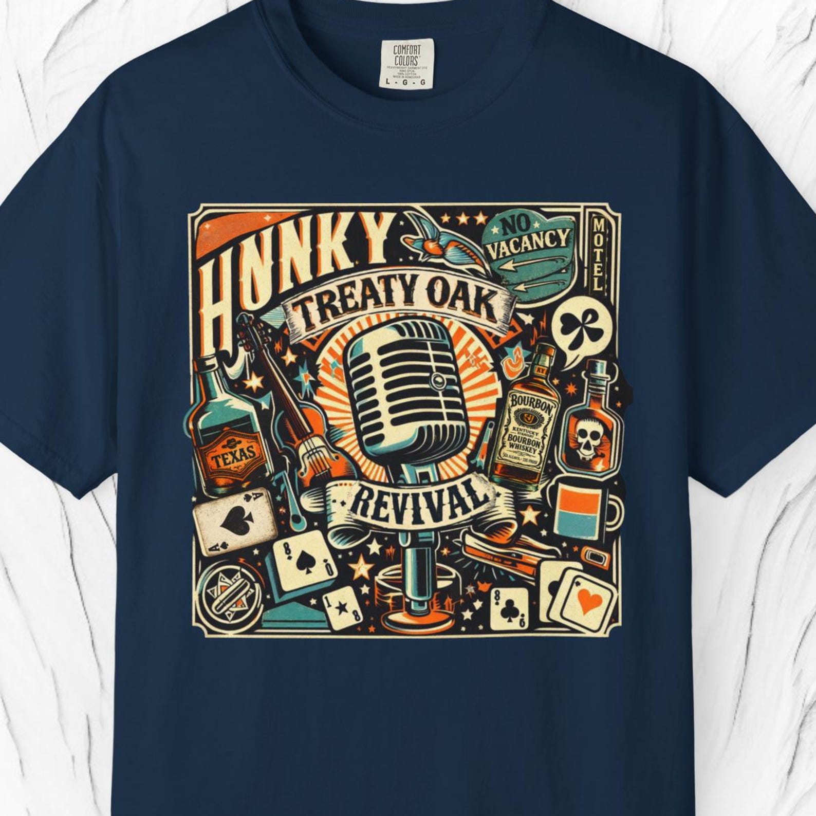 Comfort Colors Honky Tonk Treaty Oak Shirt, Retro Western Music Tee, Bourbon Revival Roadhouse Shirt, Motel No Vacancy T shirt S