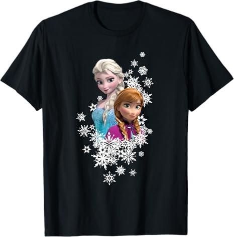 Frozen Anna And Elsa Snowflakes Black TShirt S